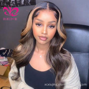 100% Virgin Brazilian Human Hair 4*4 closure  Wig 10A Grade Bone Straight Ombre Piano Color Human Hair Hd Closure Wigs